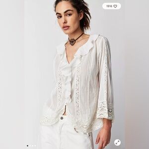 Free People Chante Ruffle Top in Ivory Combo Size L. NWT